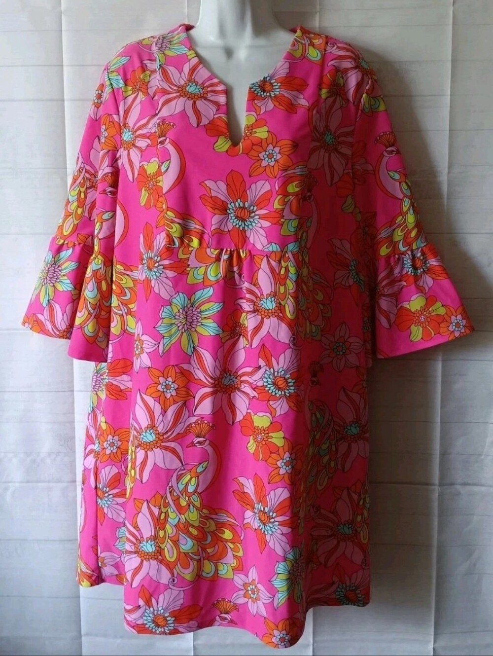 Jude Connally Kerry Vibrant Twirling Peacock Spring Pink Dress New 218.00